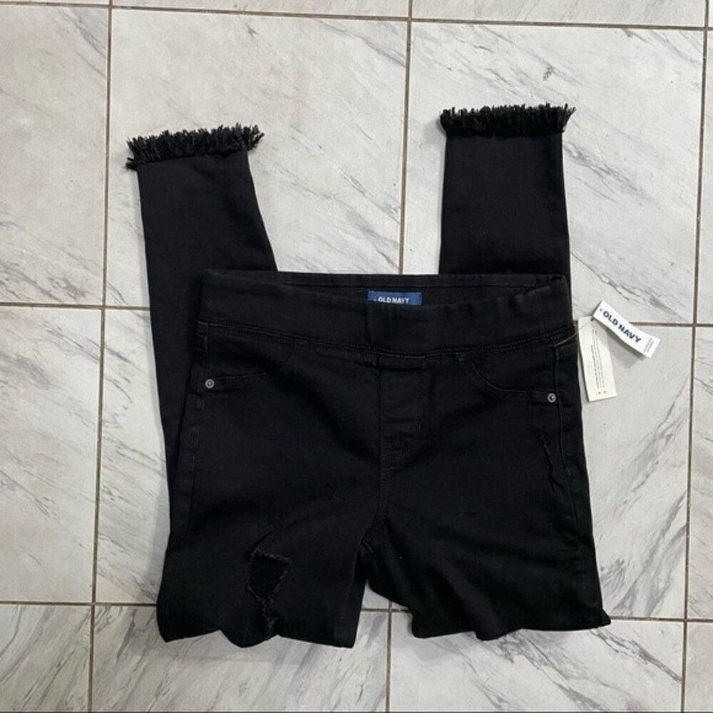 Old navy jeans womens new black mid rise rockstar raw hem jeans size 6
